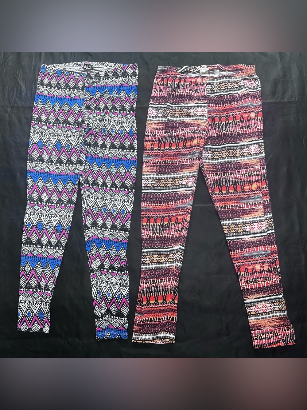 #C-18 Women’s Print Leggings - Blue/Purple and Coral/Black - Pack of 2
